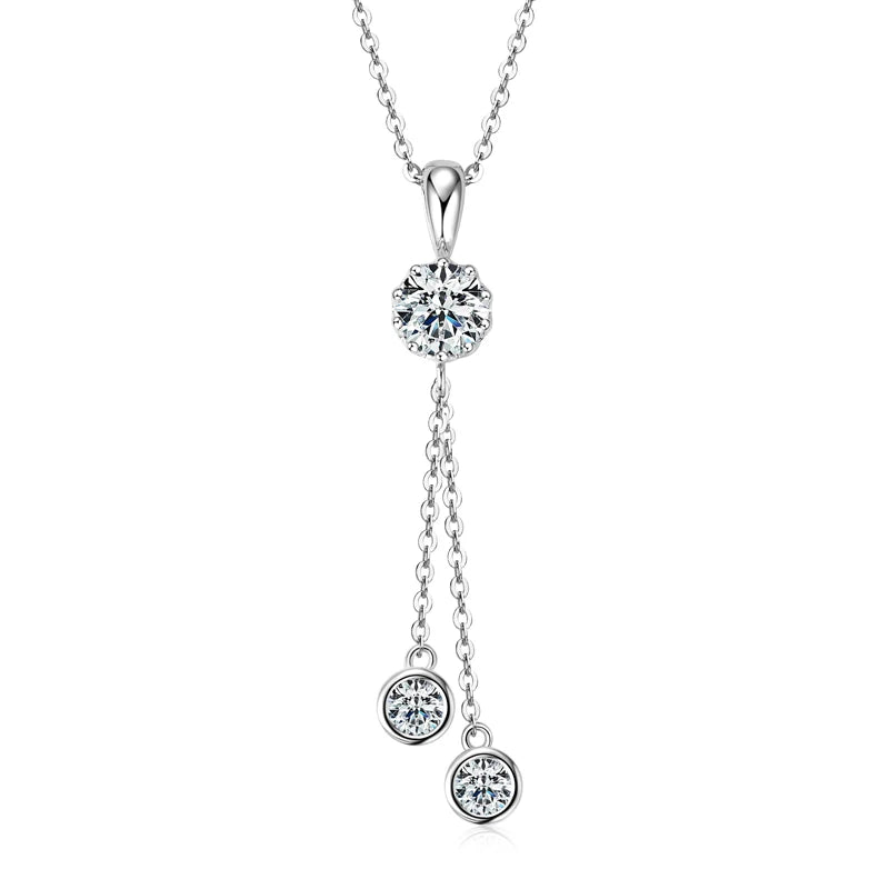 Crown Tassel Moissanite Pendant Necklace – 6.5mm & 4mm D/VVS1, 925 Sterling Silver, GRA Certified Women's Fine Jewelry