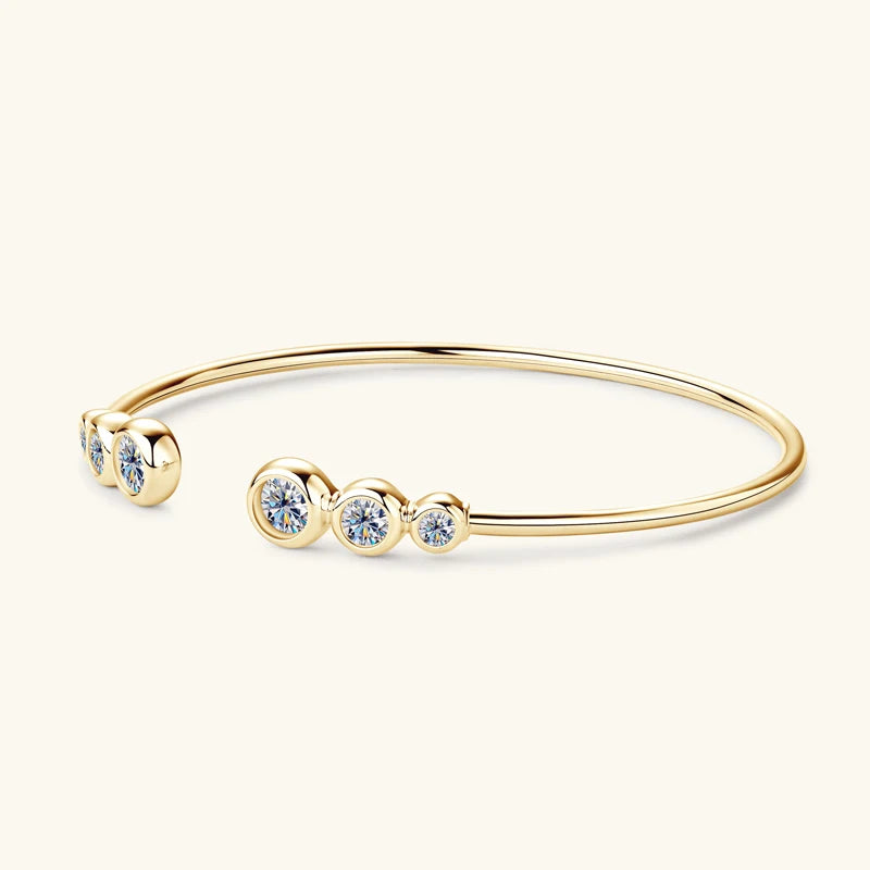 Moissanite Cuff Bangle Bracelet – 925 Sterling Silver, 5mm 4mm 3mm Round Cut, Luxury Women's Jewelry