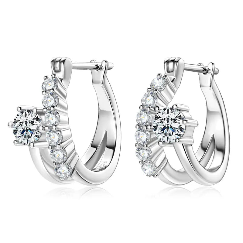 Moissanite Hoop Earrings 0.48CT – 4mm & 2mm Round Cut, 925 Sterling Silver, Women's Engagement & Wedding Jewelry