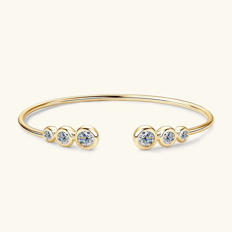 Moissanite Cuff Bangle Bracelet – 925 Sterling Silver, 5mm 4mm 3mm Round Cut, Luxury Women's Jewelry