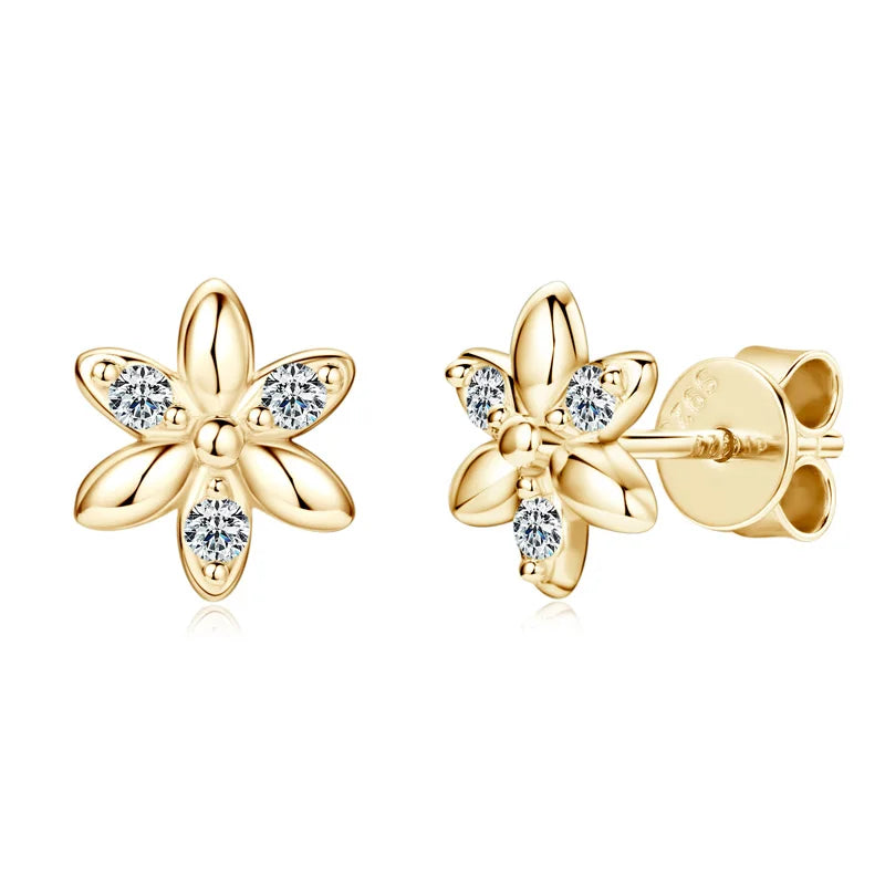 Moissanite Flower Stud Earrings 0.075CT – 925 Sterling Silver, 1.8mm Round Cut, Girls' Birthday & Party Gift Jewelry