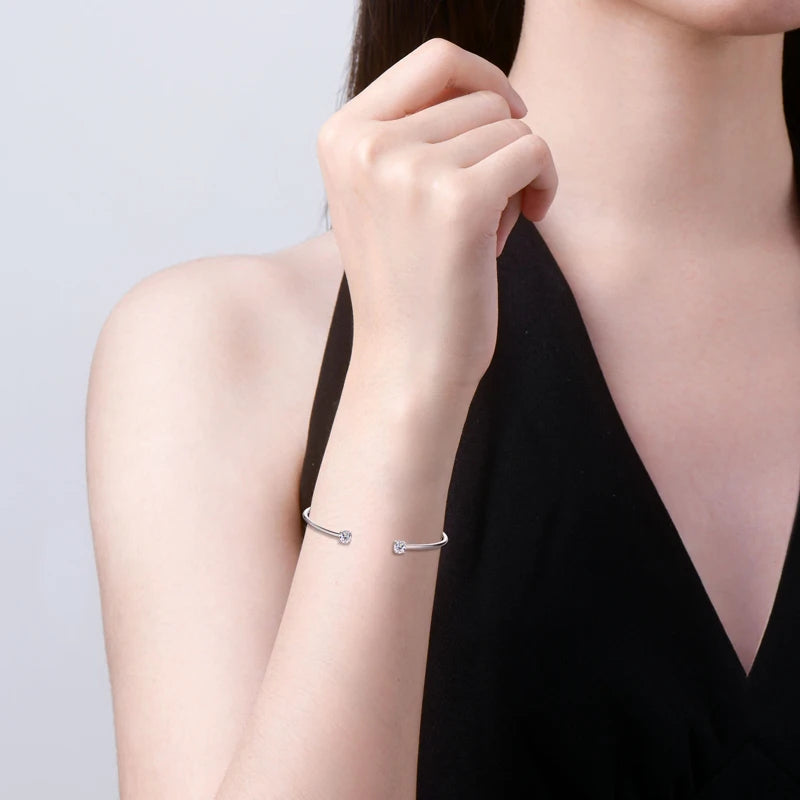 Moissanite Cuff Bangle 0.5CT – 5mm, 925 Sterling Silver, Women's Wedding & Engagement Bracelet, Fine Jewelry