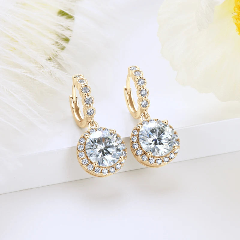 Gold Plated Moissanite Huggie Earrings – 1CT 2CT 3CT, 925 Sterling Silver Hoop Dangle Earrings for Women