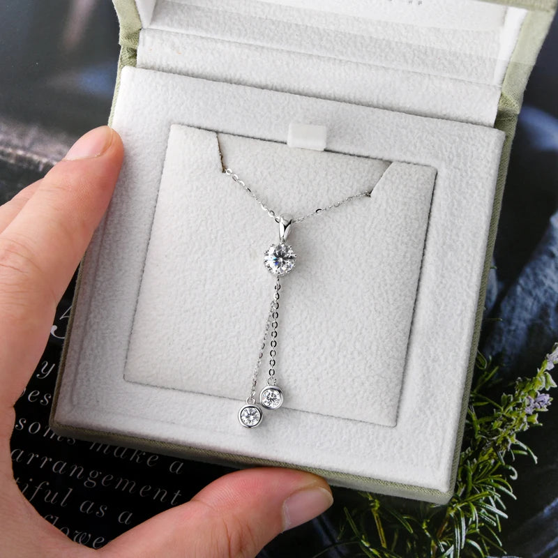 Crown Tassel Moissanite Pendant Necklace – 6.5mm & 4mm D/VVS1, 925 Sterling Silver, GRA Certified Women's Fine Jewelry