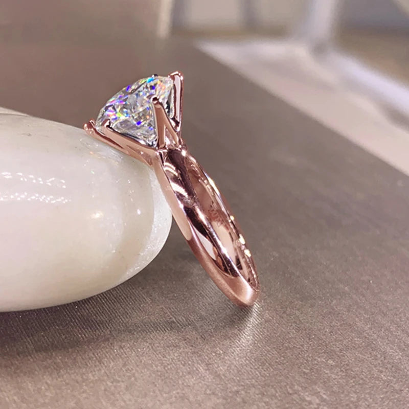 Solitaire Moissanite Wedding Ring – 1CT 2CT 3CT, Rose Gold Plated, 925 Sterling Silver, Sparkling Promise Ring for Women