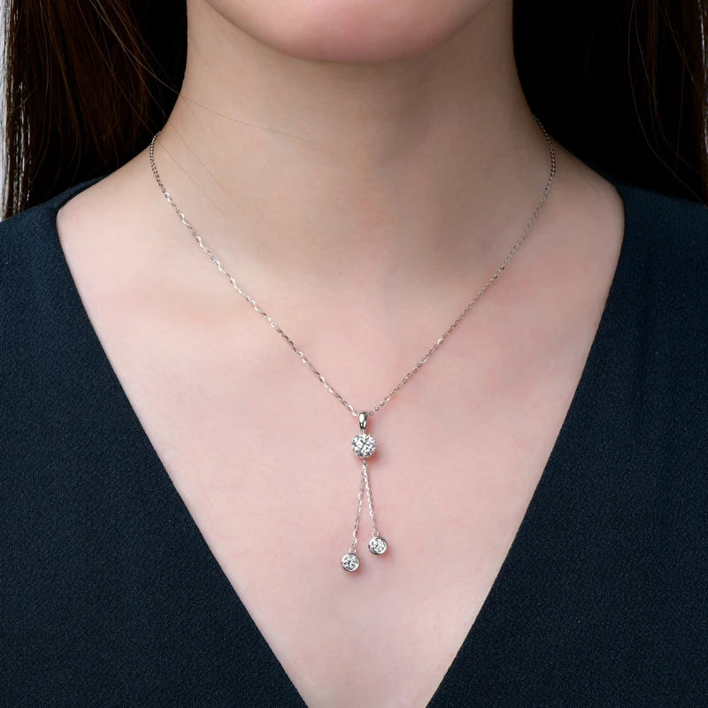 Crown Tassel Moissanite Pendant Necklace – 6.5mm & 4mm D/VVS1, 925 Sterling Silver, GRA Certified Women's Fine Jewelry