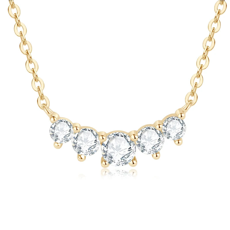 Moissanite Smile Pendant Necklace – 5-Stone Choker, 925 Sterling Silver, 40+5cm Chain, Trendy Women's Jewelry Gift