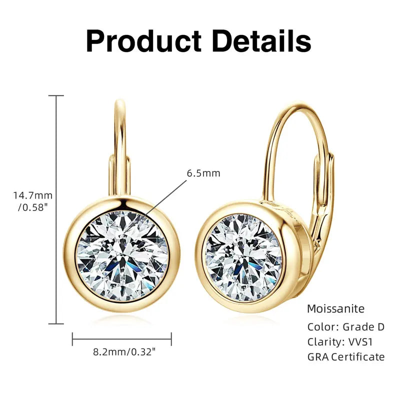 Moissanite Clip Earrings – 925 Sterling Silver, D Color, 6.5mm & 8mm Round Cut, Elegant Jewelry Gift for Girls & Weddings