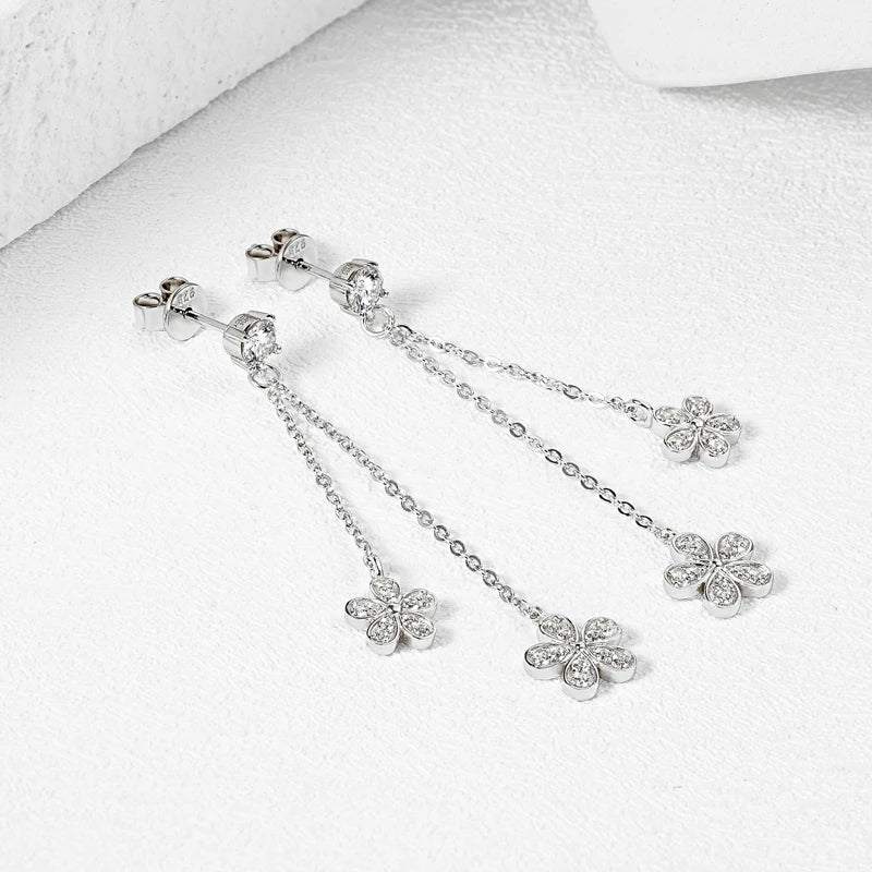 4mm VVS1 Moissanite Flower Drop Earrings – 925 Sterling Silver, Unique Girls' Studs, Birthday Gift Jewelry