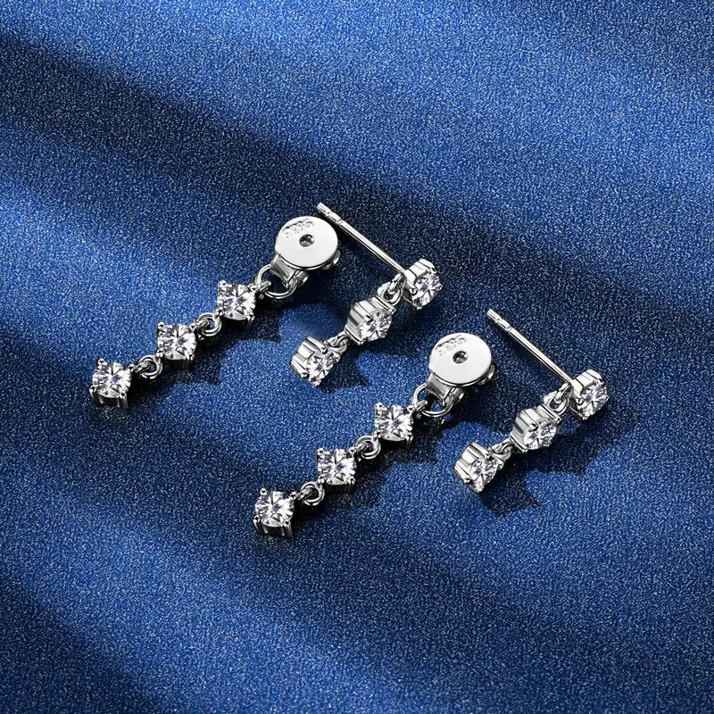 Moissanite Drop Earrings 3.0mm 0.60CT – 925 Sterling Silver, Elegant Women's Jewelry, 2024 Wedding Trend