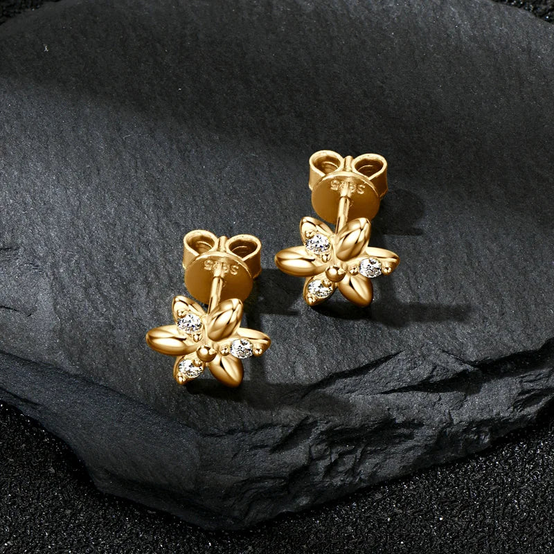 Moissanite Flower Stud Earrings 0.075CT – 925 Sterling Silver, 1.8mm Round Cut, Girls' Birthday & Party Gift Jewelry
