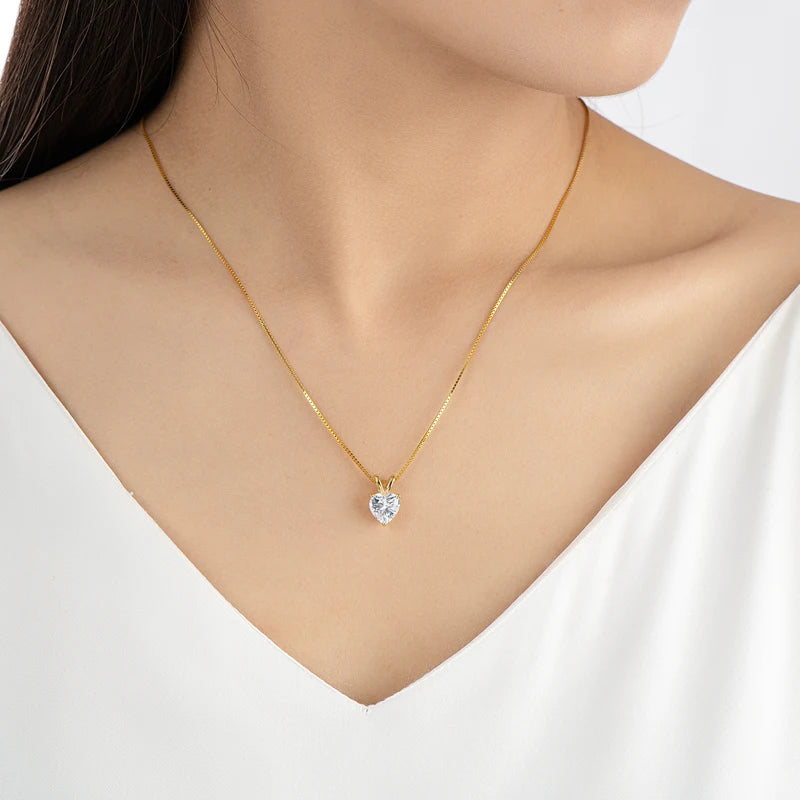 Moissanite Heart Pendant Necklace 2.0CT – D VVS1, 925 Sterling Silver Chain, Luxury Women's Jewelry, Engagement Gift