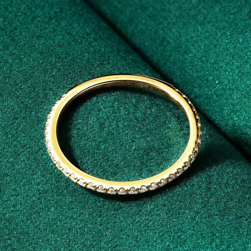 10K Solid Gold Half Eternity Band – 1.2mm D Color Moissanite, Thin Stackable Wedding Ring for Women