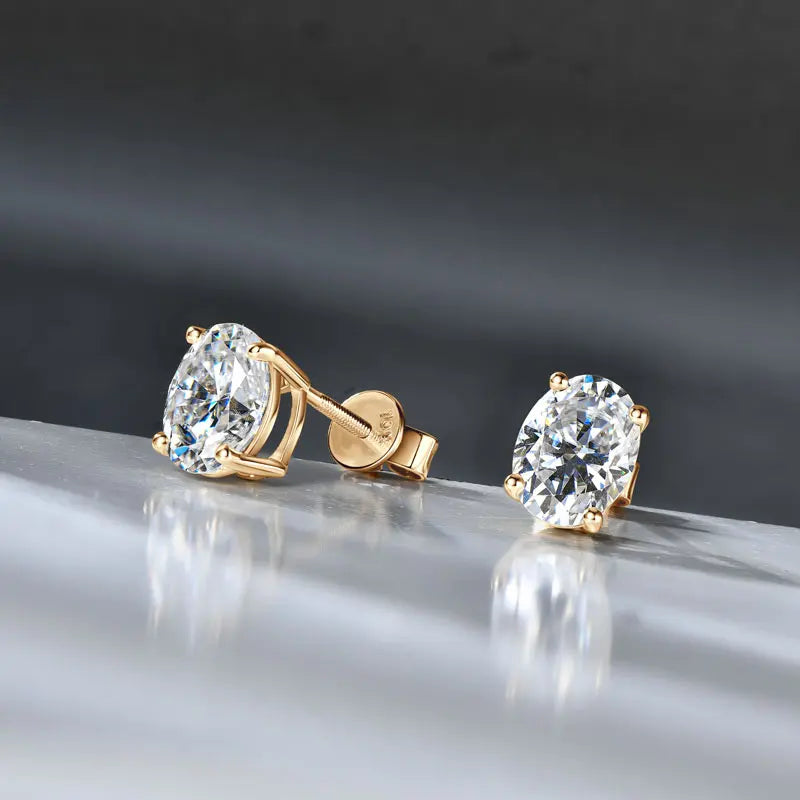 10K Yellow Gold Moissanite Stud Earrings – 1.5CT Oval Cut, Unisex Wedding Jewelry, 2025 Trend