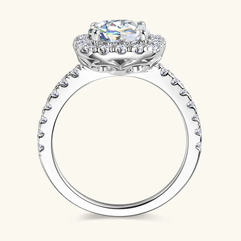 Moissanite Halo Wedding Ring – 8mm Round Cut, 925 Sterling Silver, Women's Engagement Fine Jewelry