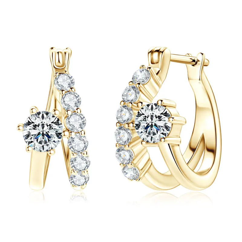 Moissanite Hoop Earrings 0.48CT – 4mm & 2mm Round Cut, 925 Sterling Silver, Women's Engagement & Wedding Jewelry
