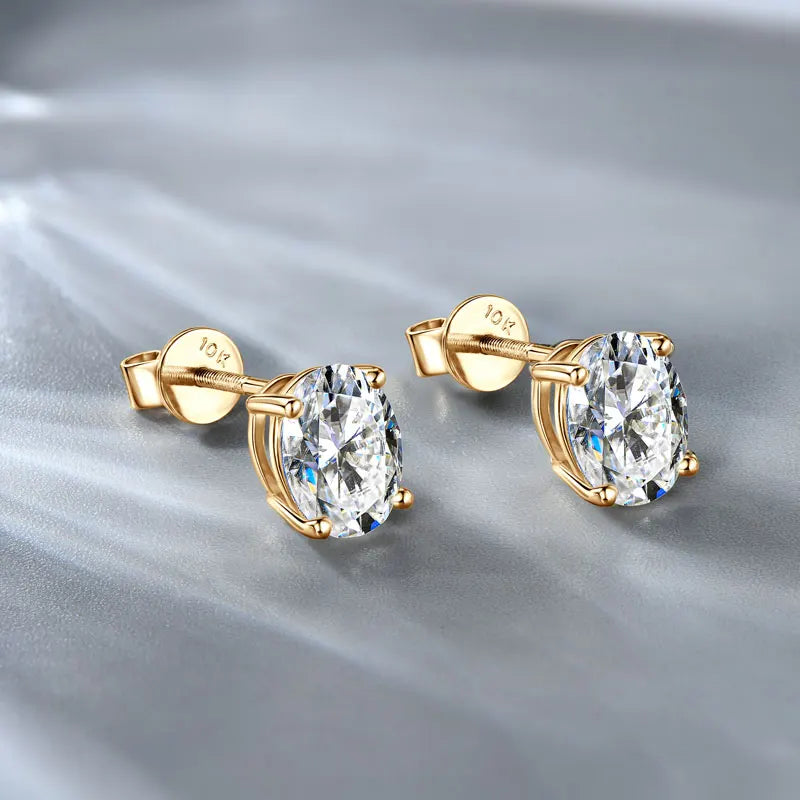 10K Yellow Gold Moissanite Stud Earrings – 1.5CT Oval Cut, Unisex Wedding Jewelry, 2025 Trend