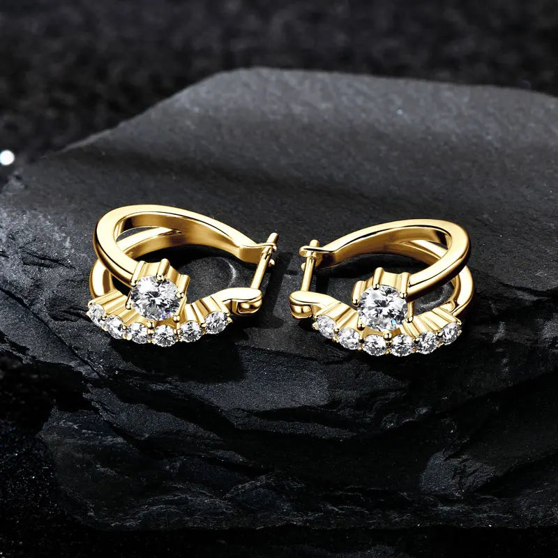 Moissanite Hoop Earrings 0.48CT – 4mm & 2mm Round Cut, 925 Sterling Silver, Women's Engagement & Wedding Jewelry