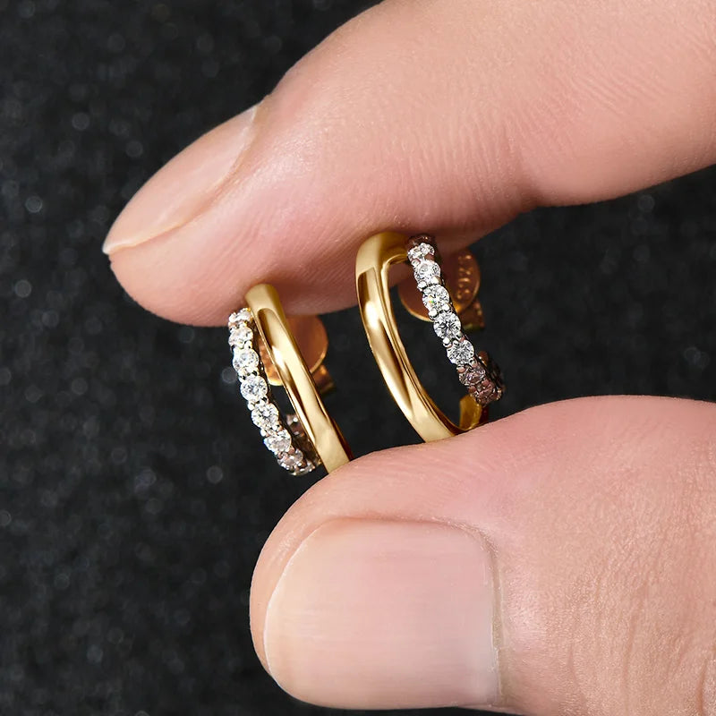 Moissanite Open Hoop Earrings 0.18CT – 1.5mm, 14K Gold Plated, 925 Sterling Silver Studs for Women & Girls