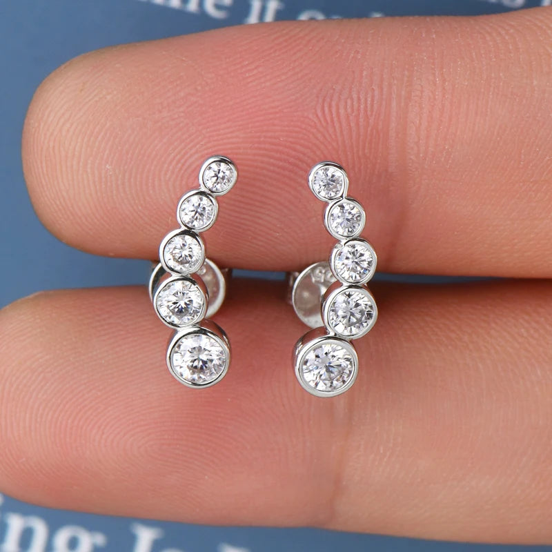 Moissanite Climber Stud Earrings 0.43CTW – 925 Sterling Silver, Certified Women's Engagement Jewelry