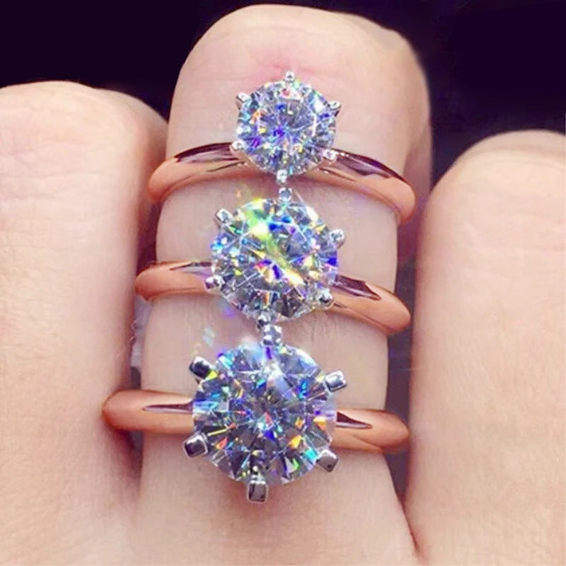 Solitaire Moissanite Wedding Ring – 1CT 2CT 3CT, Rose Gold Plated, 925 Sterling Silver, Sparkling Promise Ring for Women