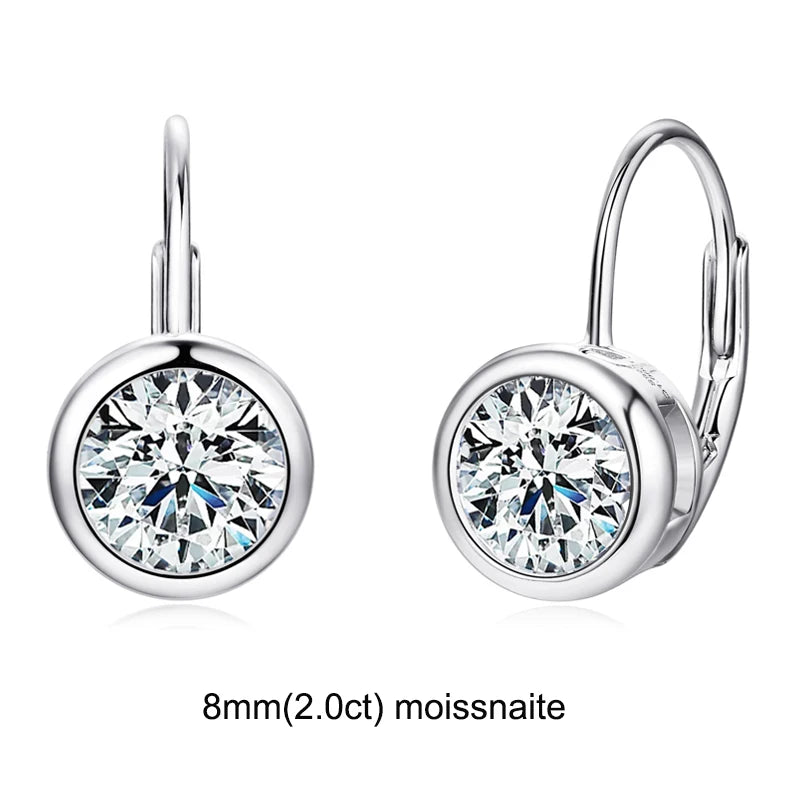 Moissanite Clip Earrings – 925 Sterling Silver, D Color, 6.5mm & 8mm Round Cut, Elegant Jewelry Gift for Girls & Weddings