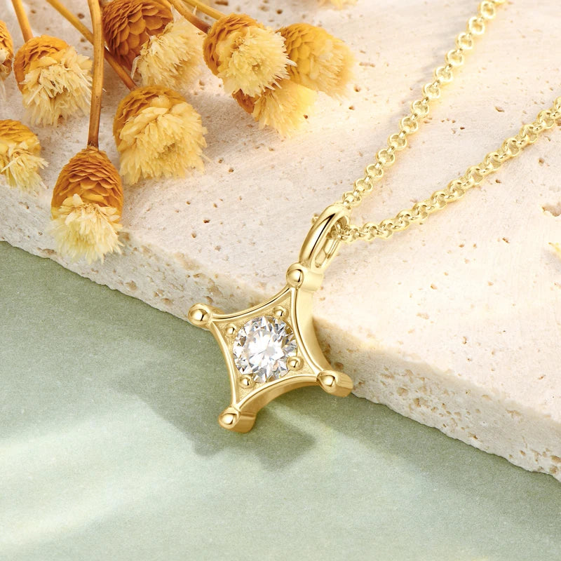 Moissanite Star Pendant Necklace – 925 Sterling Silver, 5.0mm Round Cut, Four-Pointed Star Charm Jewelry