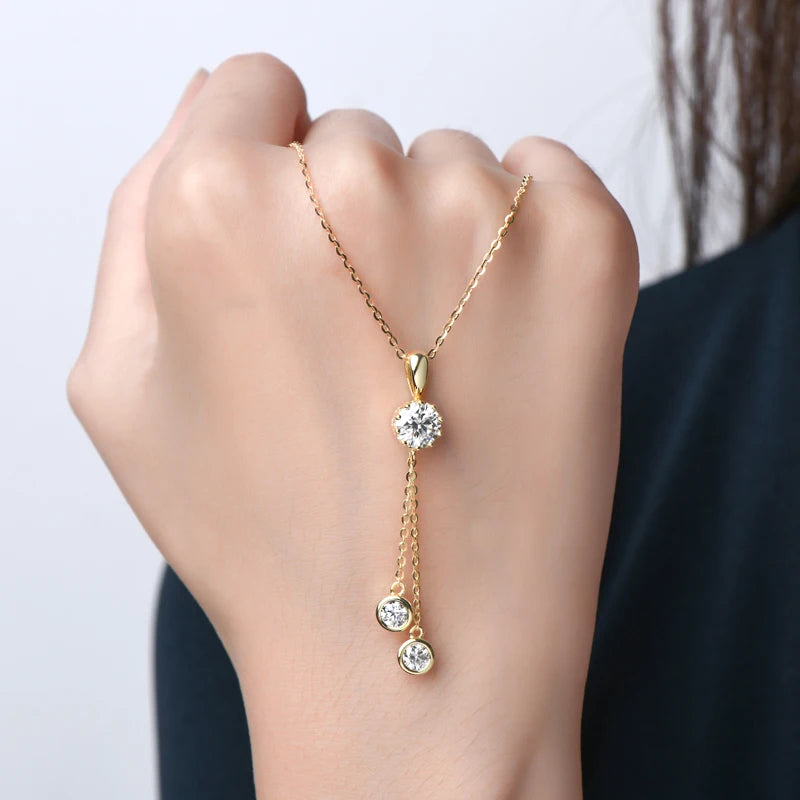 Crown Tassel Moissanite Pendant Necklace – 6.5mm & 4mm D/VVS1, 925 Sterling Silver, GRA Certified Women's Fine Jewelry