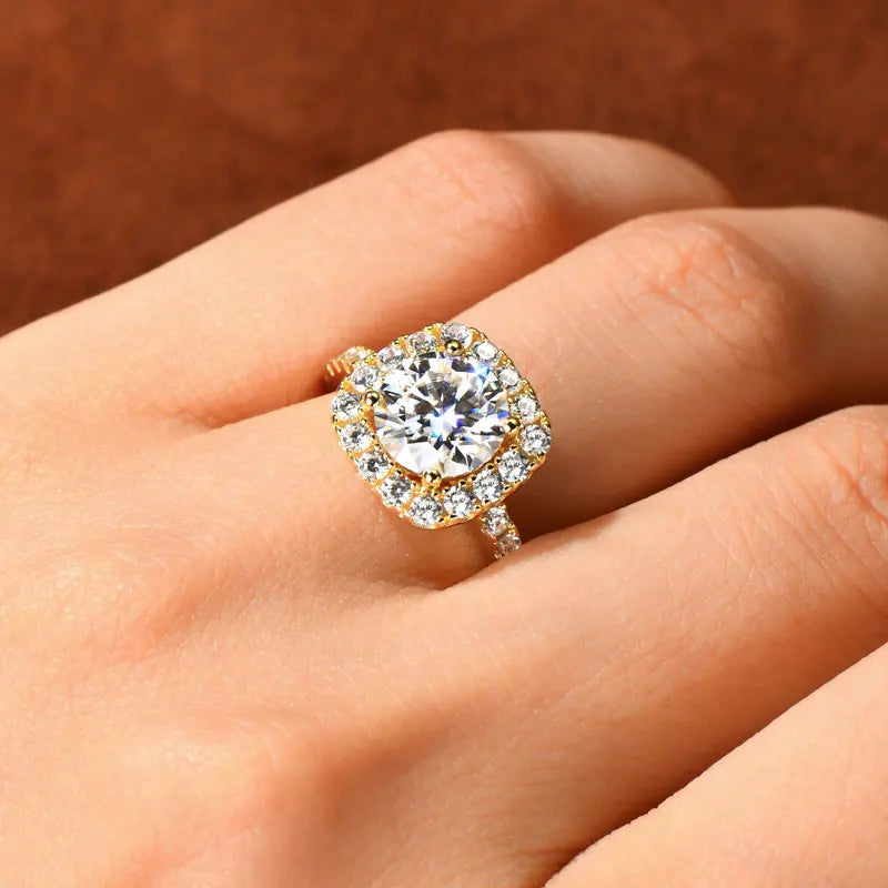 Moissanite Halo Wedding Ring – 8mm Round Cut, 925 Sterling Silver, Women's Engagement Fine Jewelry