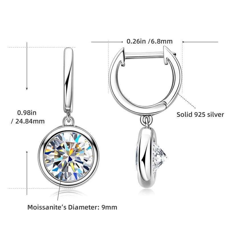 Moissanit-Tropfen- und -Baumel-Creolen – 9 mm, 8 mm, 6,5 mm, Farbe D, 925er Sterlingsilber, trendiger Damenschmuck