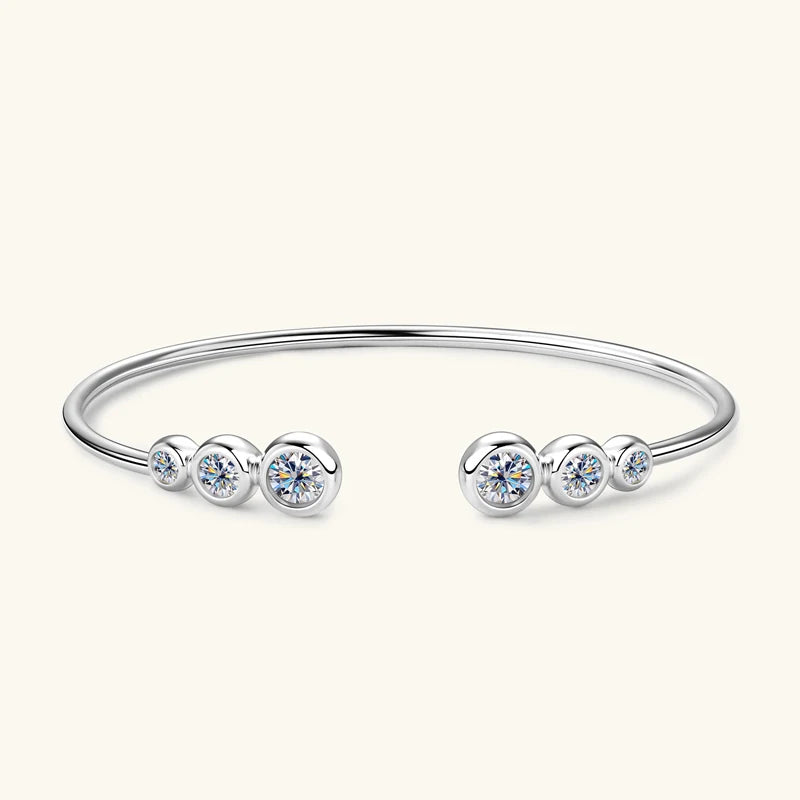 Moissanite Cuff Bangle Bracelet – 925 Sterling Silver, 5mm 4mm 3mm Round Cut, Luxury Women's Jewelry