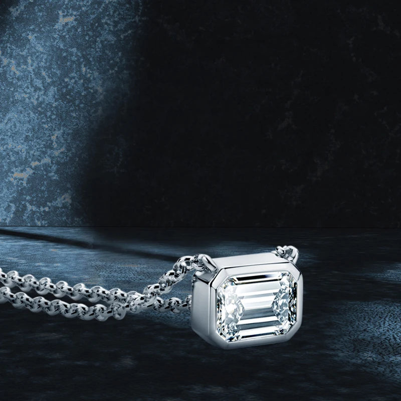 Emerald Cut Moissanite Pendant Necklace – 14K Gold Plated, 925 Sterling Silver, Adjustable Chain, Women's Jewelry Gift