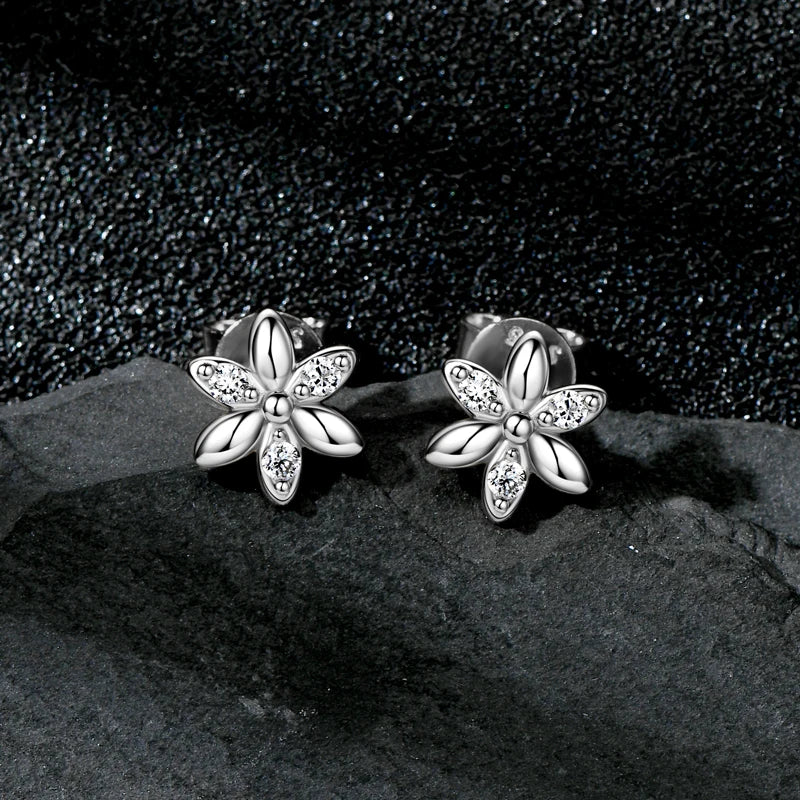 Moissanite Flower Stud Earrings 0.075CT – 925 Sterling Silver, 1.8mm Round Cut, Girls' Birthday & Party Gift Jewelry