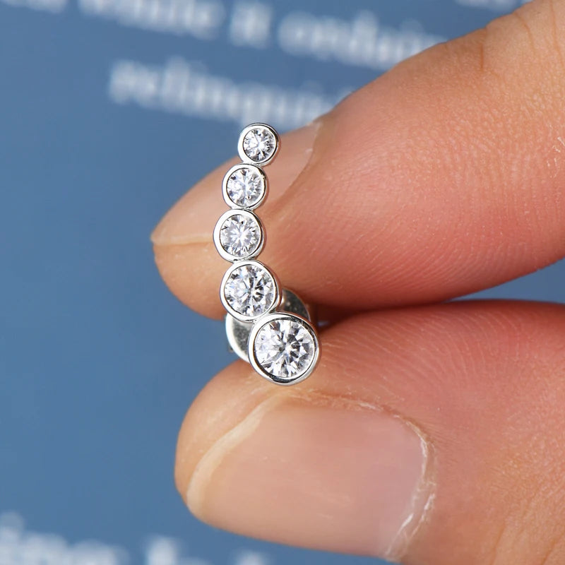 Moissanite Climber Stud Earrings 0.43CTW – 925 Sterling Silver, Certified Women's Engagement Jewelry