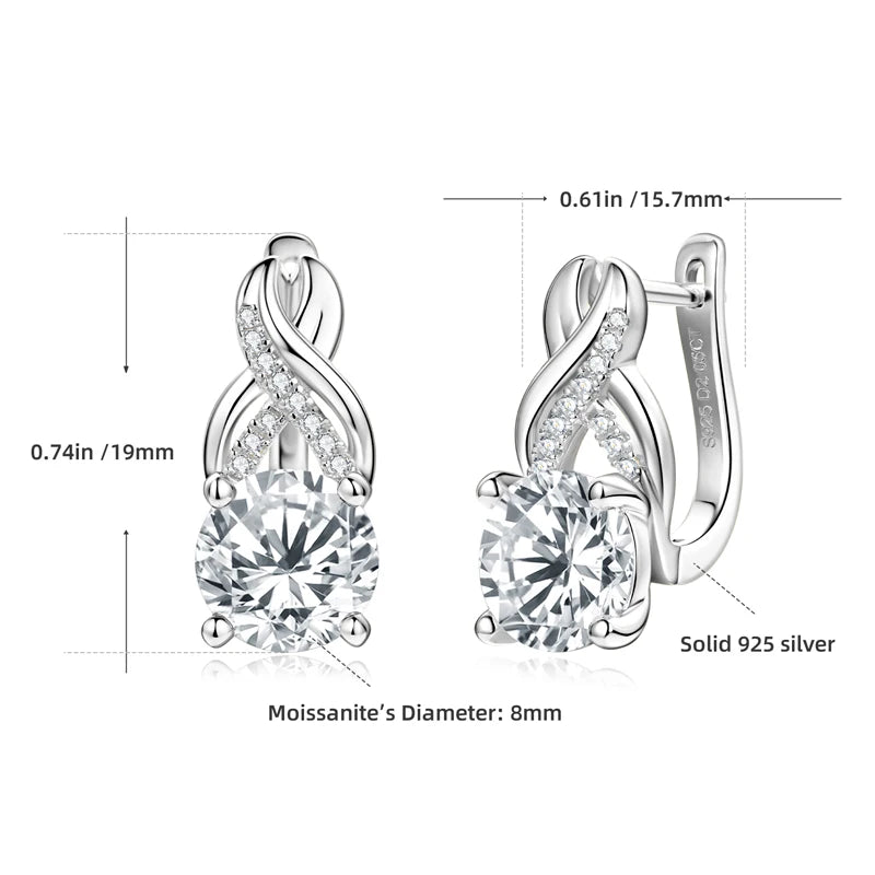 Moissanite Infinity Hoop Earrings – 925 Sterling Silver, Round Cut