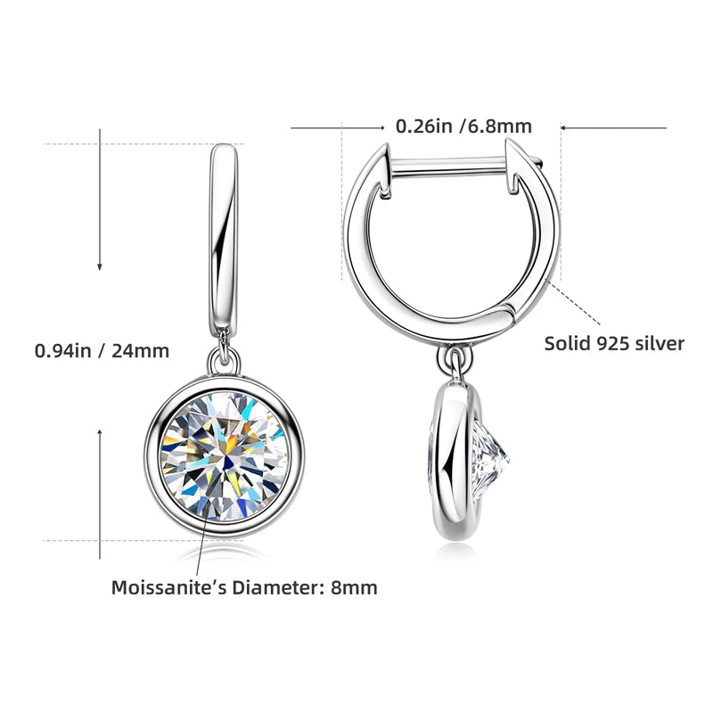 Moissanit-Tropfen- und -Baumel-Creolen – 9 mm, 8 mm, 6,5 mm, Farbe D, 925er Sterlingsilber, trendiger Damenschmuck