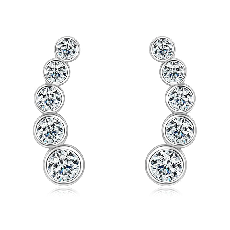 Moissanite Climber Stud Earrings 0.43CTW – 925 Sterling Silver, Certified Women's Engagement Jewelry
