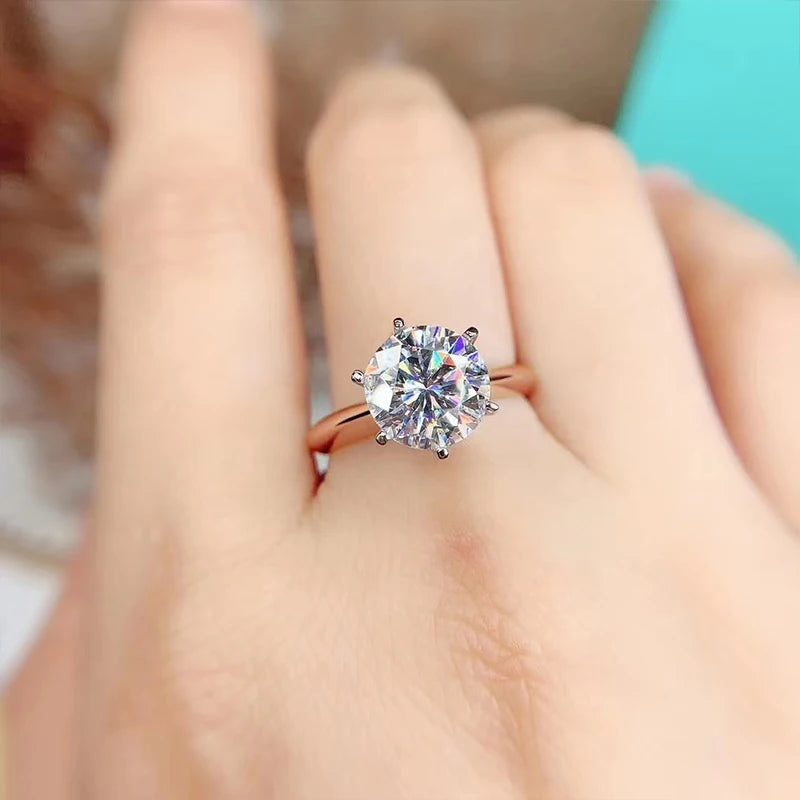 Solitaire Moissanite Wedding Ring – 1CT 2CT 3CT, Rose Gold Plated, 925 Sterling Silver, Sparkling Promise Ring for Women