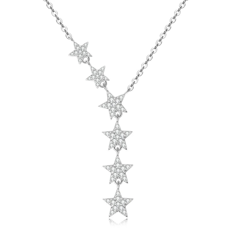 Moissanite Y-Shape Star Necklace – 925 Sterling Silver, 1.2mm 1mm 0.8mm Round Cut, Unique Women's Jewelry Gift