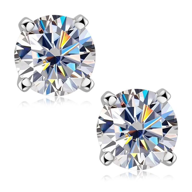Moissanite Stud Earrings – 6.5mm D Color, 925 Sterling Silver, Sparkling Women's Wedding Jewelry