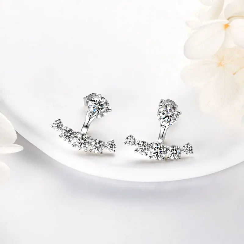 Moissanite Ear Jacket Stud Earrings 2.30CT VVS1 – 925 Sterling Silver, Women's Engagement & Wedding Jewelry