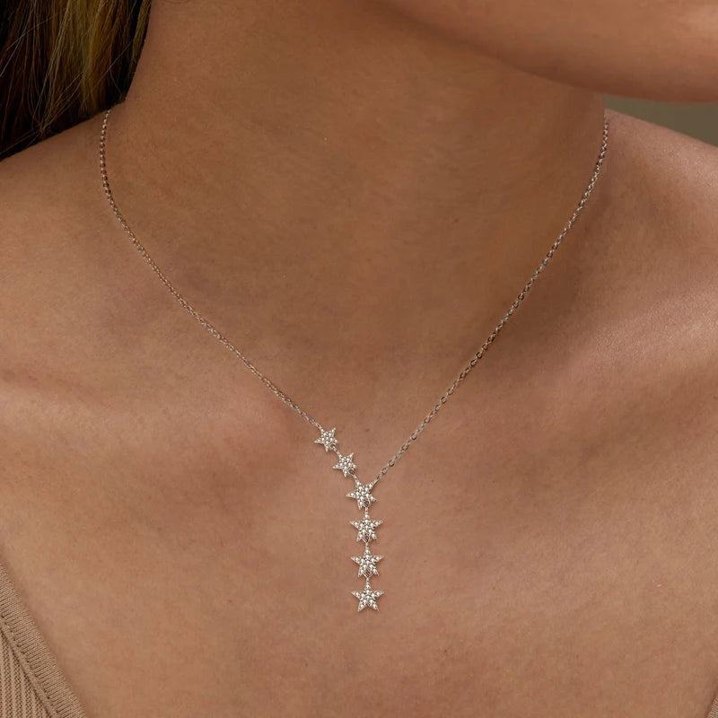 Moissanite Y-Shape Star Necklace – 925 Sterling Silver, 1.2mm 1mm 0.8mm Round Cut, Unique Women's Jewelry Gift