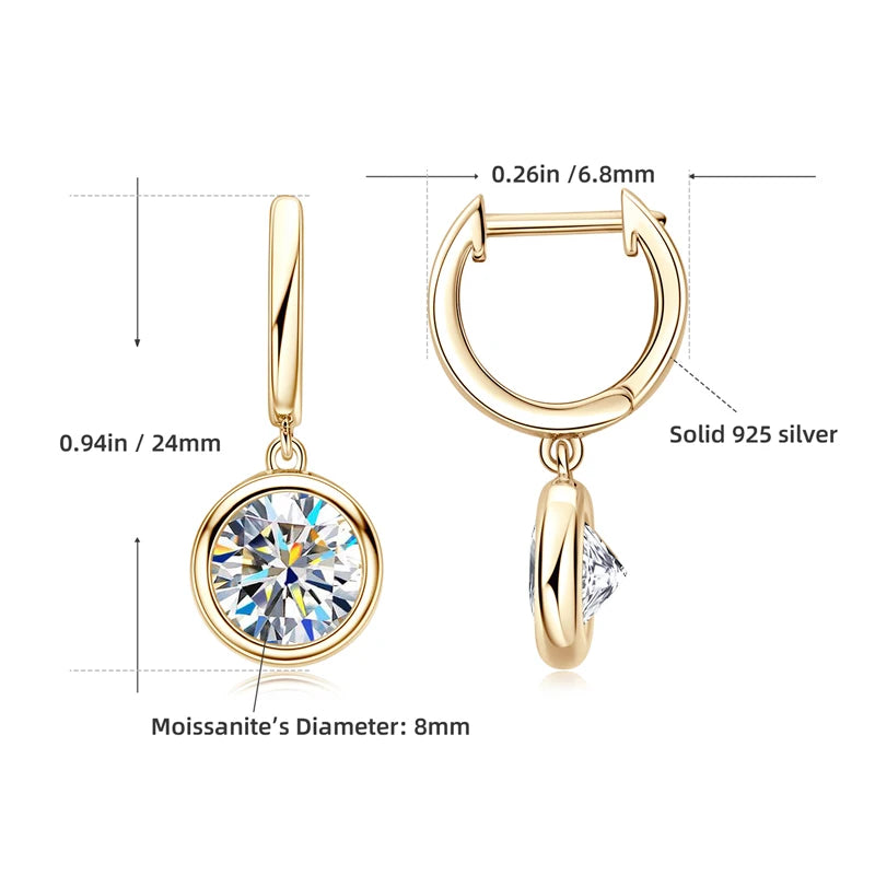 Moissanit-Tropfen- und -Baumel-Creolen – 9 mm, 8 mm, 6,5 mm, Farbe D, 925er Sterlingsilber, trendiger Damenschmuck