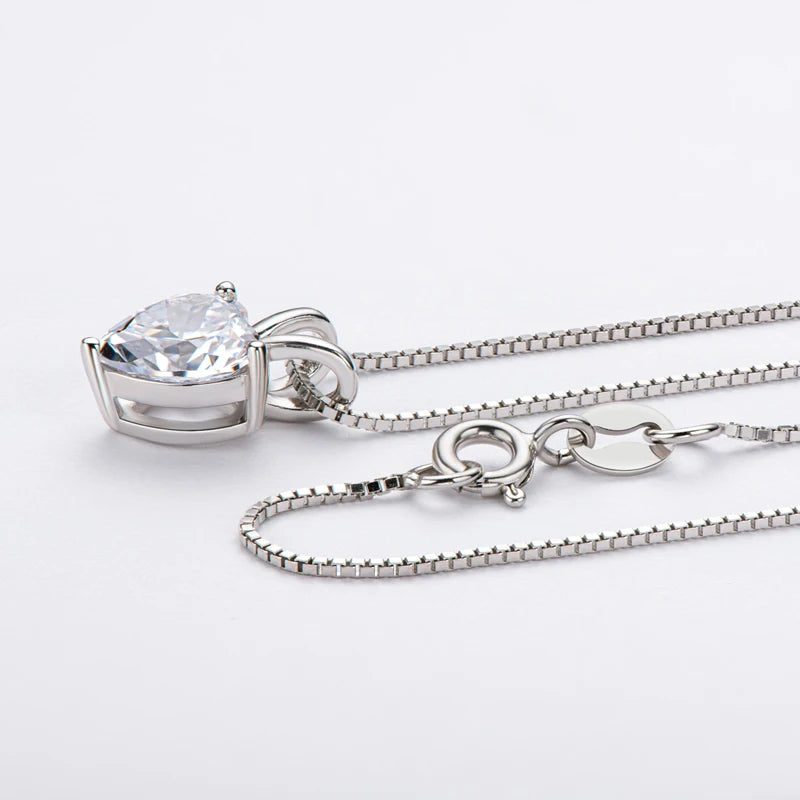 Moissanite Heart Pendant Necklace 2.0CT – D VVS1, 925 Sterling Silver Chain, Luxury Women's Jewelry, Engagement Gift
