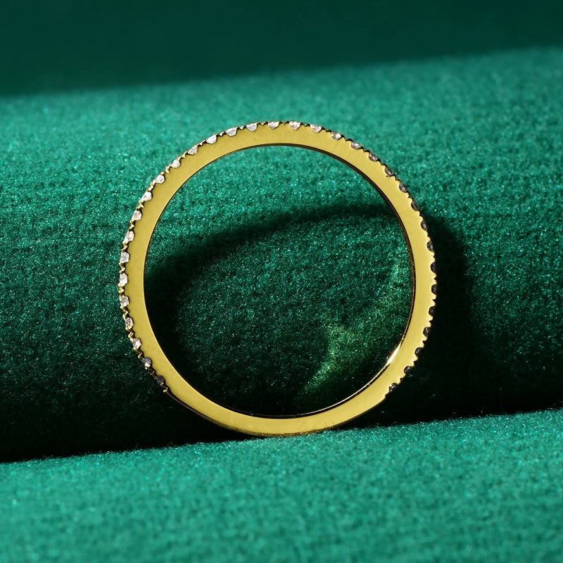 10K Solid Gold Half Eternity Band – 1.2mm D Color Moissanite, Thin Stackable Wedding Ring for Women