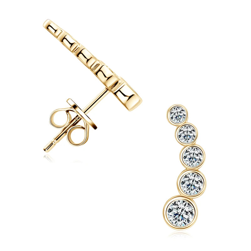 Moissanite Climber Stud Earrings 0.43CTW – 925 Sterling Silver, Certified Women's Engagement Jewelry