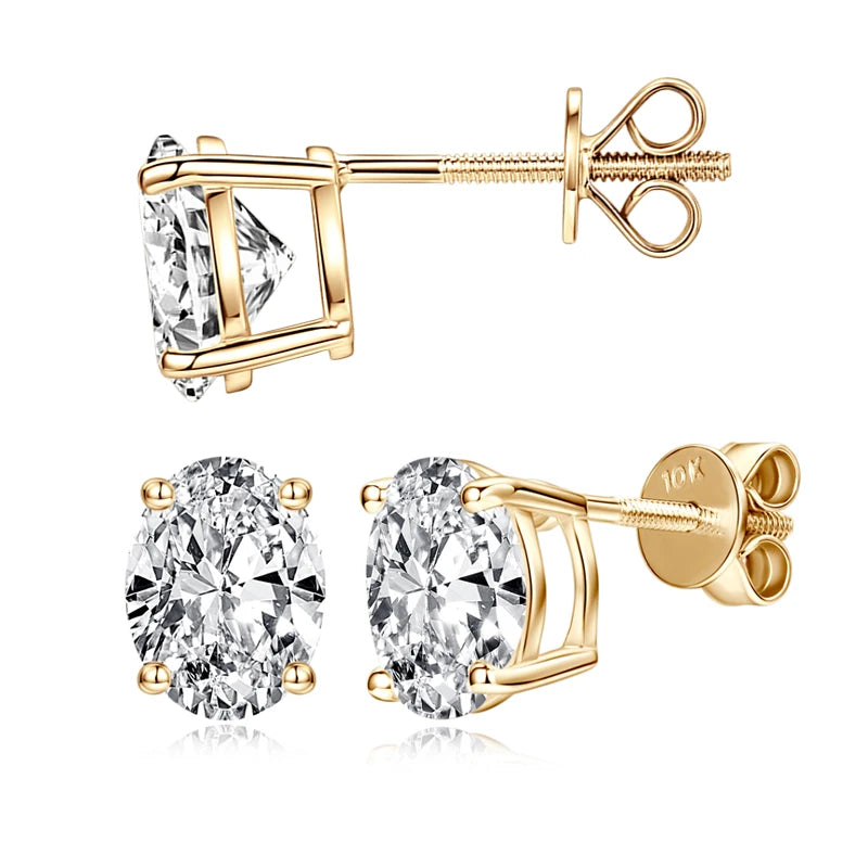 10K Yellow Gold Moissanite Stud Earrings – 1.5CT Oval Cut, Unisex Wedding Jewelry, 2025 Trend