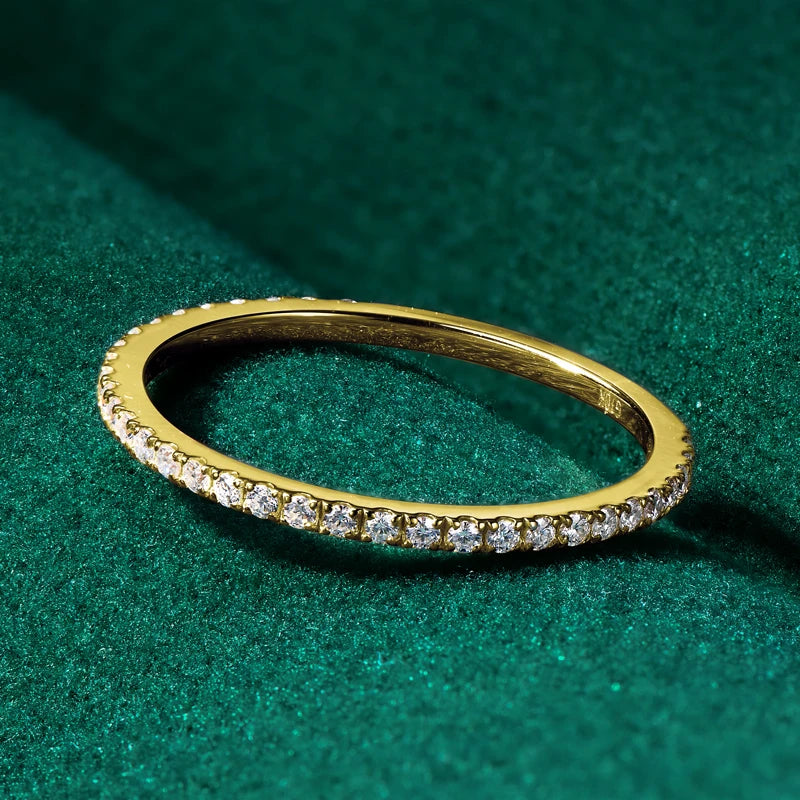 10K Solid Gold Half Eternity Band – 1.2mm D Color Moissanite, Thin Stackable Wedding Ring for Women