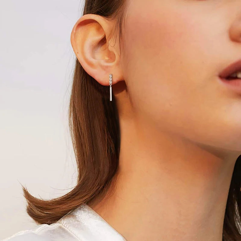 Moissanite Bar Drop Earrings 0.09CT VVS1 – 925 Sterling Silver Studs, Unique Engagement Jewelry for Women & Girls