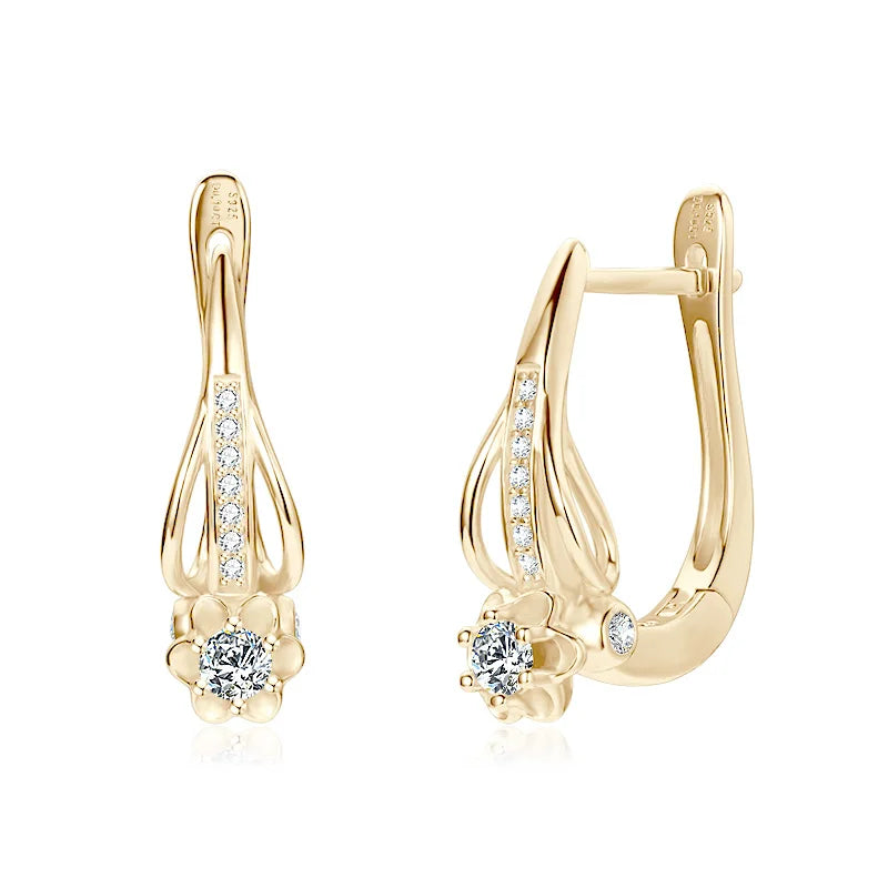 Moissanite Drop Clip-On Earrings 3mm VVS1 – 925 Sterling Silver Flower Hoops, Women's Engagement Jewelry